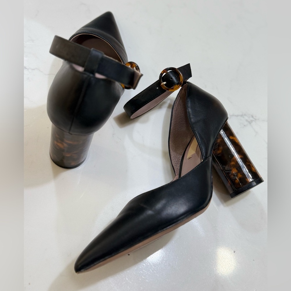 Chic Black Women's Heels with Tortoise Block Heel